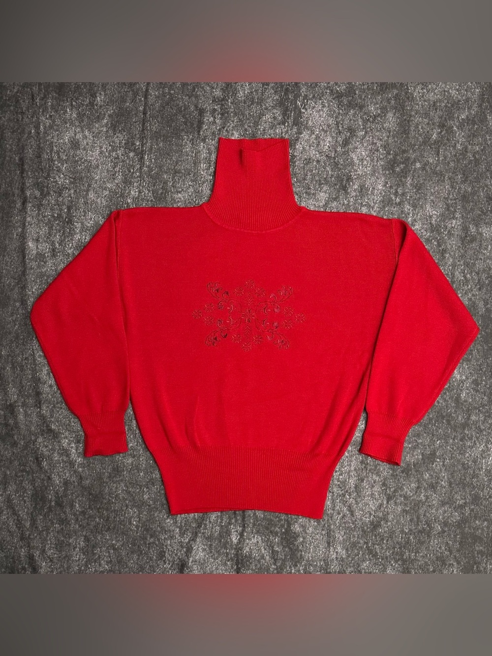 Meister Red Turtleneck Ski Sweater Women's Size S Embroidered Wool Blend Classic